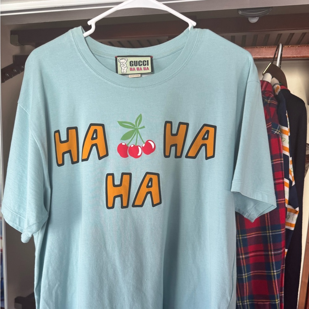 Men’s Gucci Ha Ha Ha blue T-shirt worn once